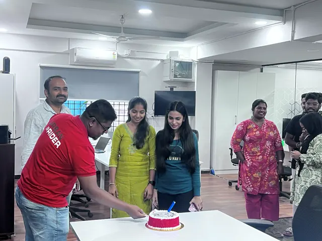 Cake-cutting celebration at the office