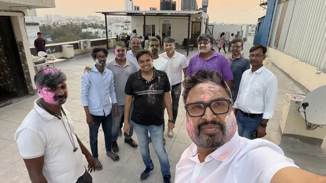 Holi selfie with the team on the office rooftop