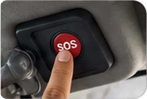Passenger pressing the red SOS panic button inside a car